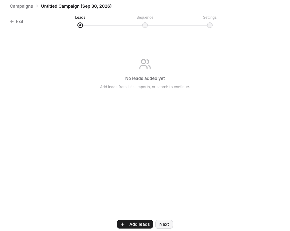 Leads step with no leads yet