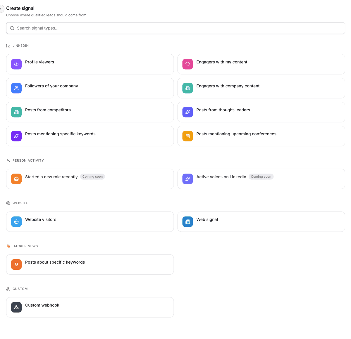 Create signal picker with every signal type