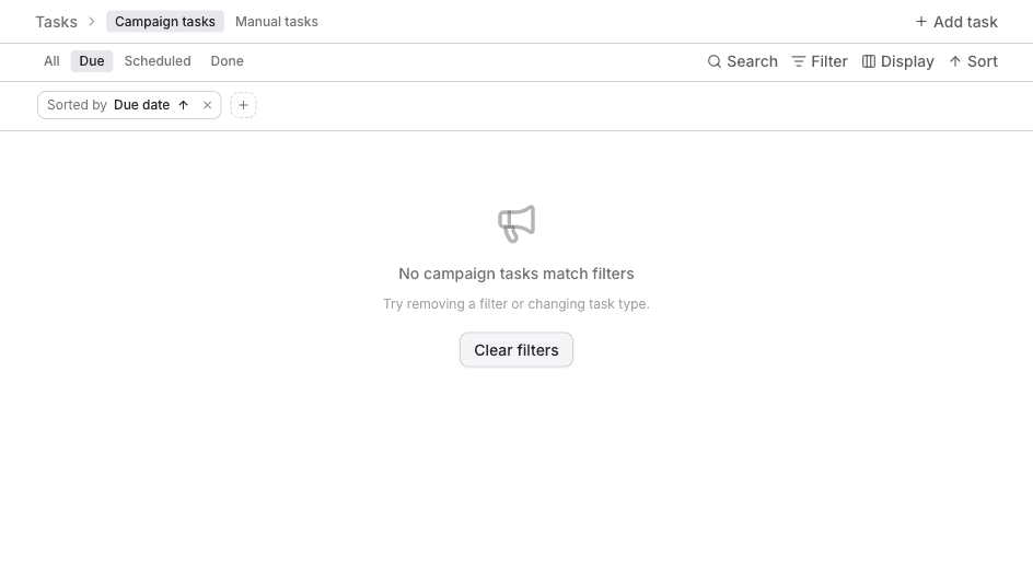Campaign tasks on the Due view